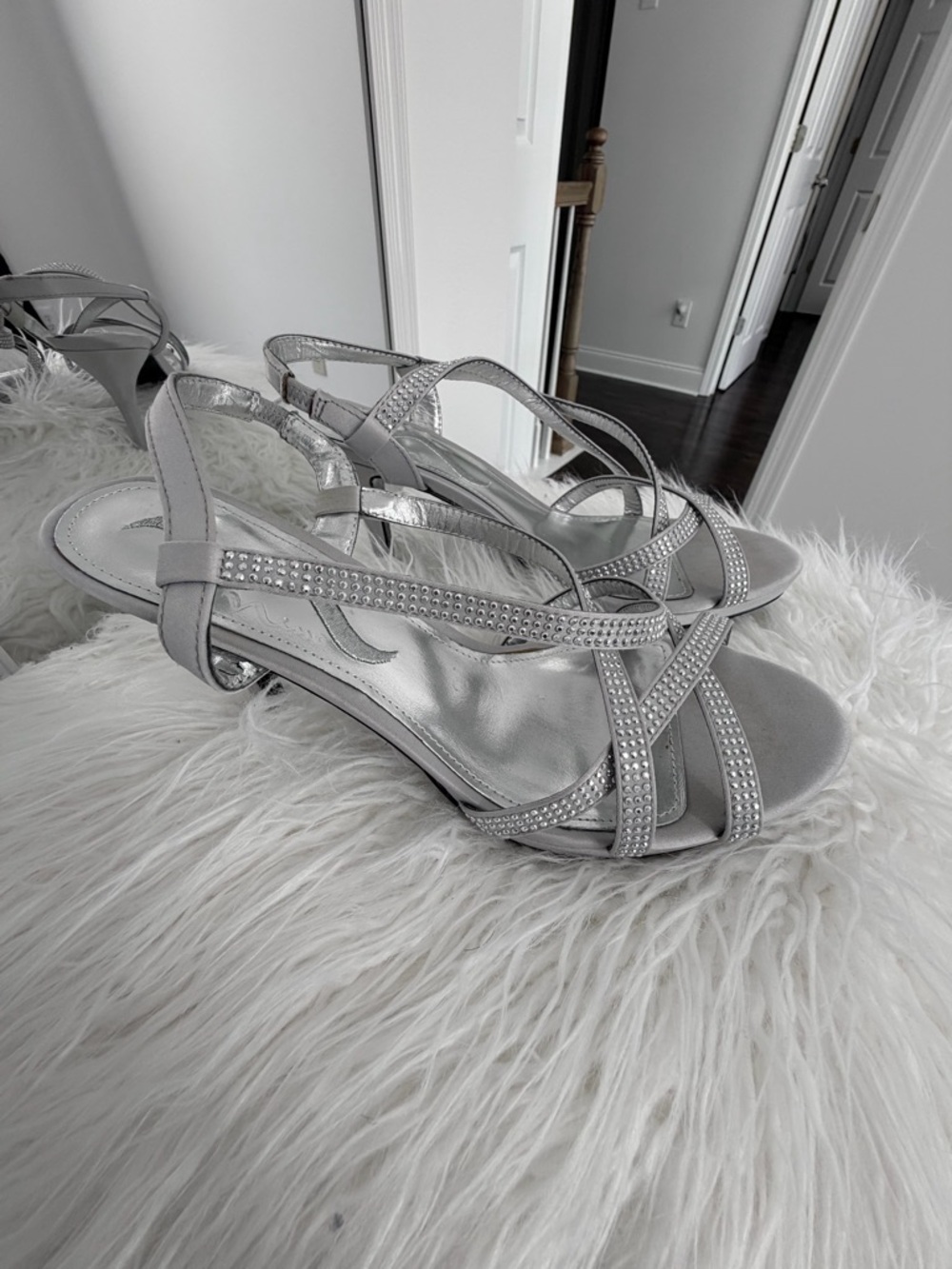 Silver Rhinestone Strappy Women's Heels